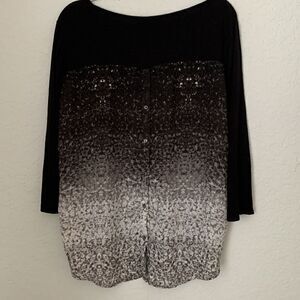 Rose & Olive Mixed Media Tunic 3/4 Sleeves. Size XL